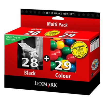 Lexmark 28 / 29 Ink Cartridge, Black, Tri-Colour Multipack, 18C1520E (package 2 each) Lexmark 28 / 29 Ink Cartridge, Black, Tri-Colour Multipack, 18C1520E (package 2 each)